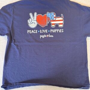 Puppie Love Peace‎ Love Puppies USA Flag Dog T Shirt XXL Blue Graphic Tee